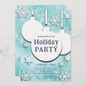 クリスマスボールスノーフレークタイポグラフィホリデーパーティー 招待状 (正面/裏面)