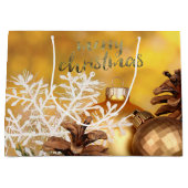 クリスマスボールスノーフレークパインコーンクリスマス ラージペーパーバッグ (正面)