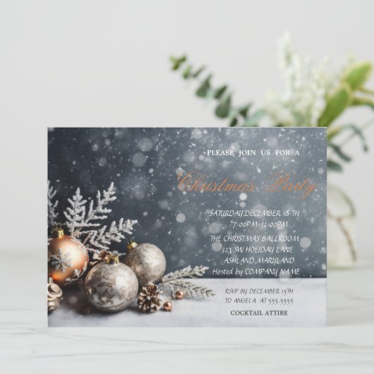 クリスマスボールスノーフレーク、雪の会社クリスマス 招待状 (スタンド正面)