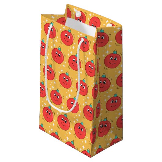 クリスマスボールスマイリーレトロな漫画のキャラクター スモールペーパーバッグ (正面アングル)