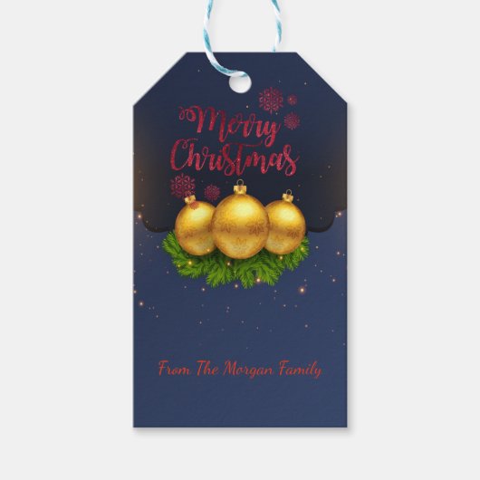 クリスマスボールパインツリーブランチ休日 ギフトタグ (正面)