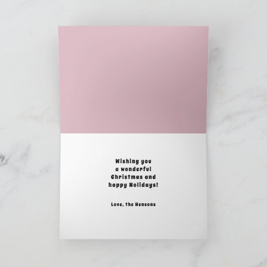 クリスマスボールパステルピンクファミリーフォトホリデー シーズンカード (内部)