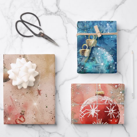 クリスマスボールパターン ラッピングペーパーシート (正面)