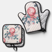 クリスマスボールピンク 鍋つかみ&鍋敷きセット (正面/裏面)