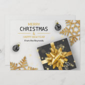 クリスマスボールブラックギフトボックス金ゴールド雪片 シーズンカード (正面/裏面)