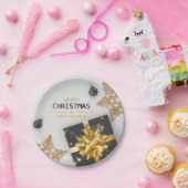 クリスマスボールブラックギフトボックス金ゴールド雪片 ペーパープレート (パーティー)