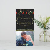 クリスマスボールブラック金ゴールドフレームテンプレート シーズンカード (スタンド正面)