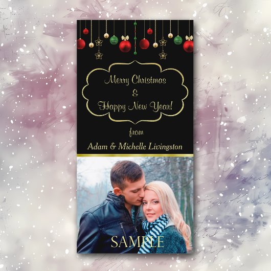 クリスマスボールブラック金ゴールドフレームテンプレート シーズンカード