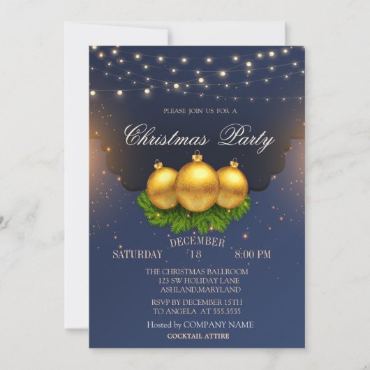 クリスマスボールブランチブルークリスマス会社 招待状 (正面)