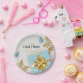 クリスマスボールブルーギフトボックス金ゴールド雪片 ペーパープレート (パーティー)