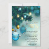 クリスマスボールブルークリスマス企業のパーティー 招待状 (正面)
