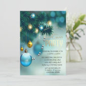クリスマスボールブルークリスマス企業のパーティー 招待状 (スタンド正面)