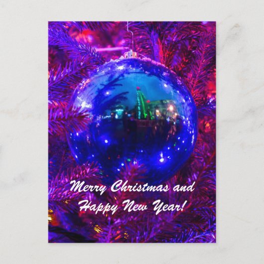 クリスマスボールブルーレッド シーズンポストカード (正面)