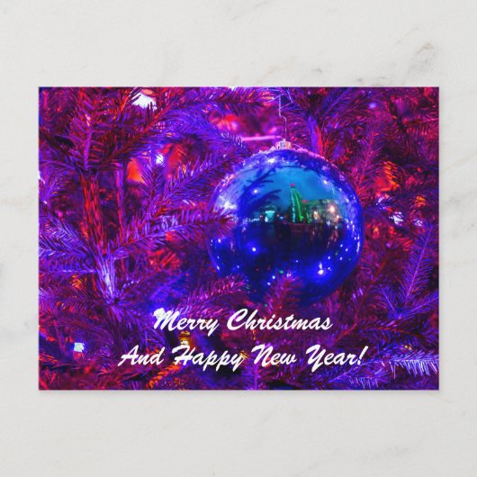 クリスマスボールブルーレッド シーズンポストカード (正面)