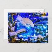 クリスマスボールブルー雪 シーズンポストカード (正面/裏面)