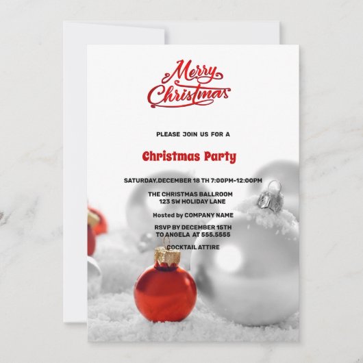 クリスマスボールプレゼントシルバークリスマスパーティー 招待状 (正面)