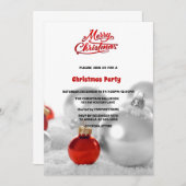 クリスマスボールプレゼントシルバークリスマスパーティー 招待状 (正面/裏面)