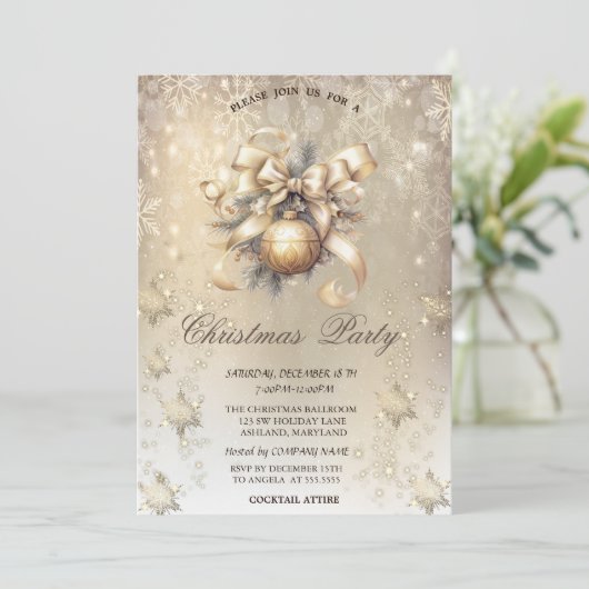 クリスマスボールボウスノーフレーク金ゴールド 招待状 (スタンド正面)