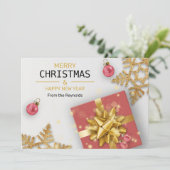 クリスマスボールレッドギフトボックス金ゴールド雪片 シーズンカード (スタンド正面)