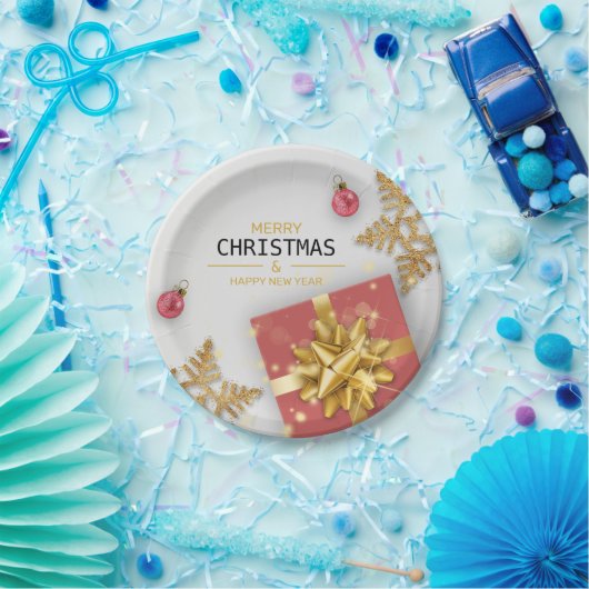 クリスマスボールレッドギフトボックス金ゴールド雪片 ペーパープレート (パーティー)