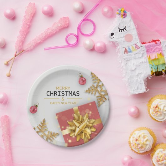 クリスマスボールレッドギフトボックス金ゴールド雪片 ペーパープレート (パーティー)