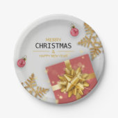 クリスマスボールレッドギフトボックス金ゴールド雪片 ペーパープレート (正面)