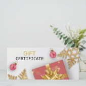 クリスマスボールレッドギフト金ゴールド雪片ギフトカード (スタンド正面)