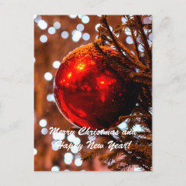クリスマスボールレッドホワイト シーズンポストカード