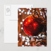 クリスマスボールレッドホワイト シーズンポストカード (正面/裏面)