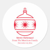 クリスマスボールレッド白名前をカスタムするデートかわいい ラウンドシール (正面)