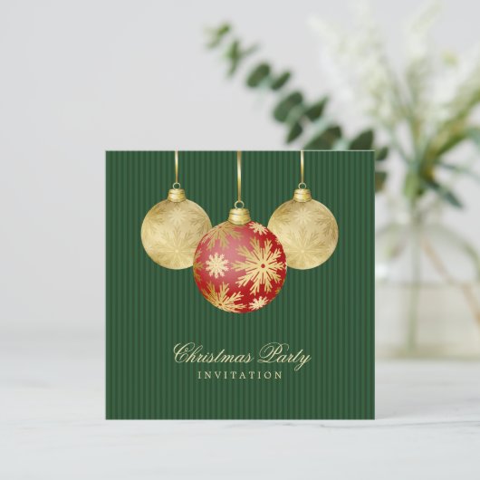 クリスマスボールレッド金ゴールドパーティの招待状 招待状 (スタンド正面)