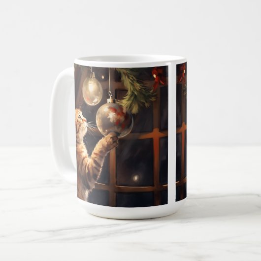 クリスマスボール付き水彩虎猫子猫 コーヒーマグカップ (正面左)