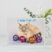 クリスマスボール付き猫の両面クリスマスカード シーズンカード (スタンド正面)