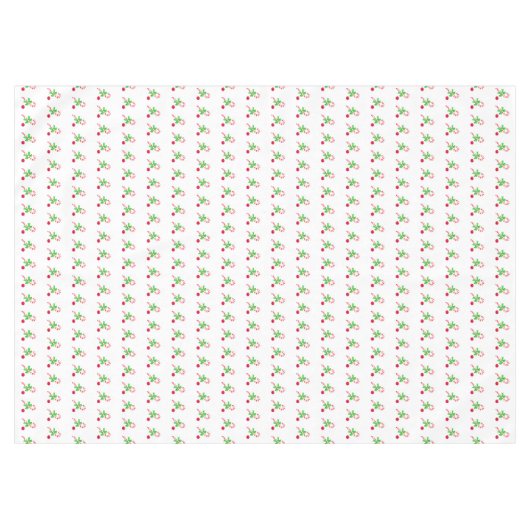 クリスマスボール付き赤と白のキャンディーケーン テーブルクロス (正面(横))