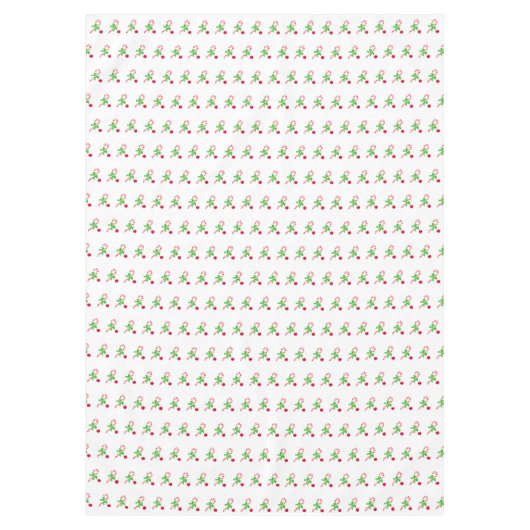 クリスマスボール付き赤と白のキャンディーケーン テーブルクロス (正面)