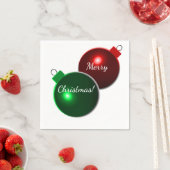 クリスマスボール光沢のある赤と緑(あいさつ付き) スタンダードカクテルナプキン (インサイチュ)