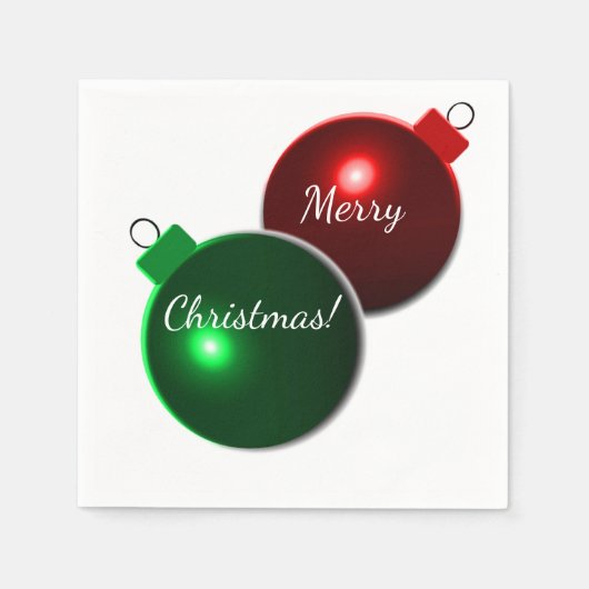 クリスマスボール光沢のある赤と緑(あいさつ付き) スタンダードカクテルナプキン (正面)