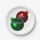 クリスマスボール光沢のある赤と緑（あいさつ付き） ペーパープレート (正面)