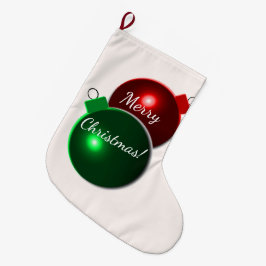 クリスマスボール光沢のある赤と緑（あいさつ付き） ラージクリスマスストッキング