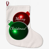 クリスマスボール光沢のある赤と緑(あいさつ付き) ラージクリスマスストッキング (正面)