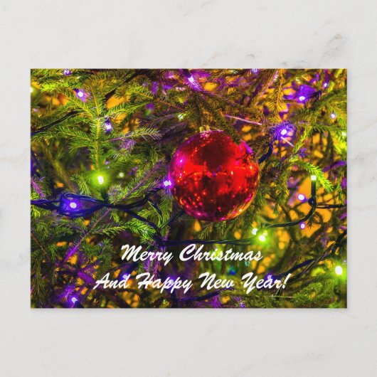 クリスマスボール赤いトウヒ シーズンポストカード (正面)