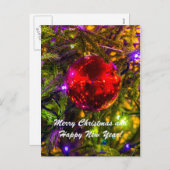 クリスマスボール赤いトウヒ シーズンポストカード (正面/裏面)