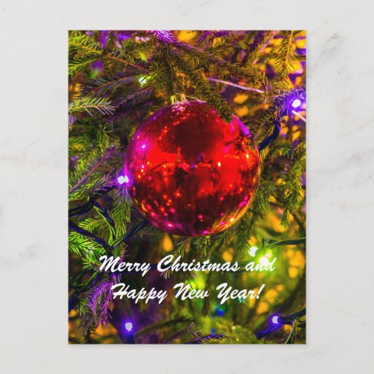 クリスマスボール赤いトウヒ シーズンポストカード (正面)