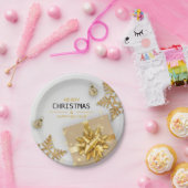 クリスマスボール金ゴールドギフトボックス金ゴールド雪片 ペーパープレート (パーティー)
