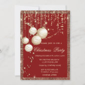 クリスマスボール金ゴールドシークインフレームレッドクリスマス 招待状 (正面)