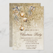 クリスマスボール金ゴールドシークンクリスマスパーティー 招待状 (正面/裏面)