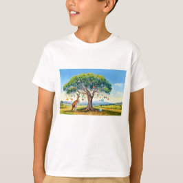 クリスマスボール飾りのあるユーカリの木の下のカンガルー Tシャツ