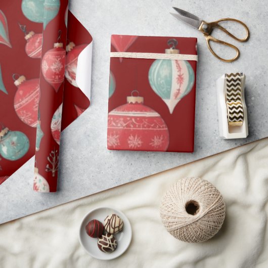 クリスマスボール飾り包装紙 ラッピングペーパー (クラフト)