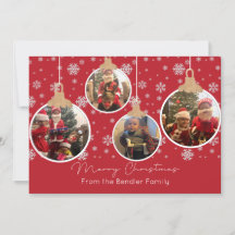 クリスマスボール4枚のフォトカード