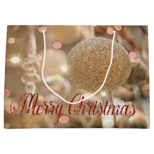 クリスマスボール、オーナメント、休日、メリークリスマス ラージペーパーバッグ (正面)